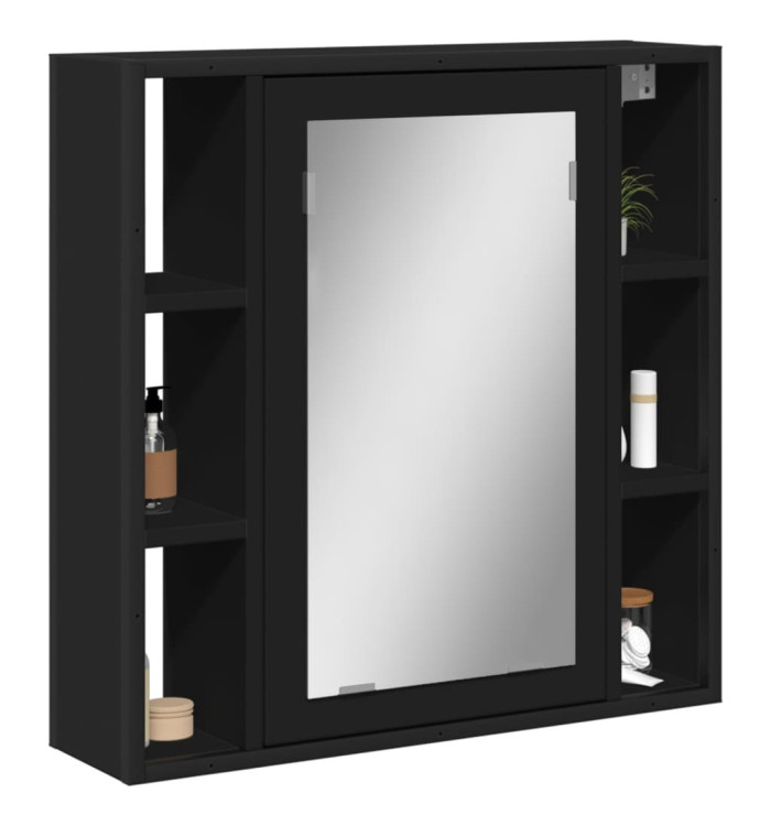 Armoire de salle de bain à miroir noir bois d'ingénierie | Mobilier & Déco