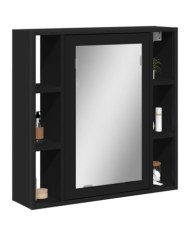 Armoire de salle de bain à miroir noir bois d'ingénierie | Mobilier & Déco