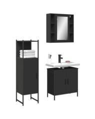 Ensemble d'armoires salle de bain 3 pcs noir bois d'ingénierie | Mobilier & Déco