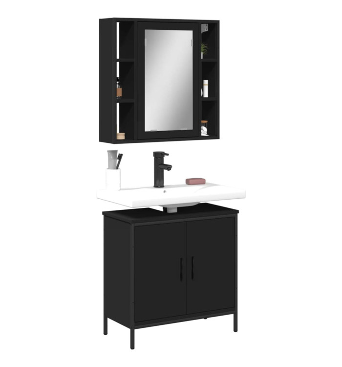 Ensemble de meubles salle de bain 2 pcs noir bois d'ingénierie | Mobilier & Déco