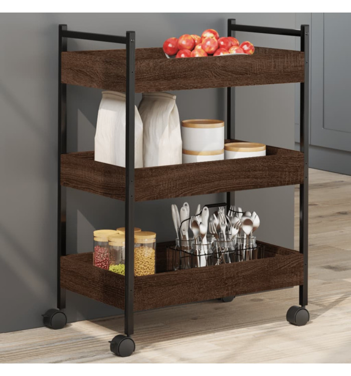 Chariot de cuisine chêne marron 50x30x70 cm bois d'ingénierie | Mobilier & Déco