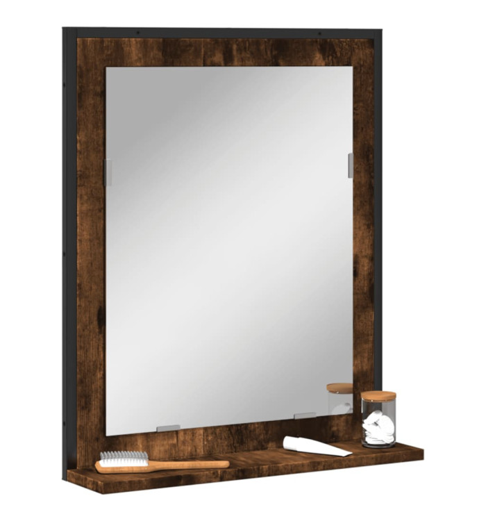 Miroir de salle de bain et étagère chêne fumé bois d’ingénierie | Mobilier & Déco