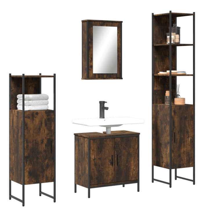 Ensemble de meubles de salle de bain 4 pcs Chêne fumé Bois | Mobilier & Déco
