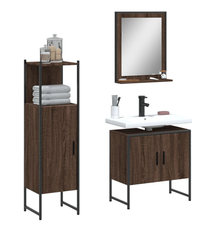 Ensemble d'armoires de salle de bain 3 pcs chêne marron | Mobilier & Déco