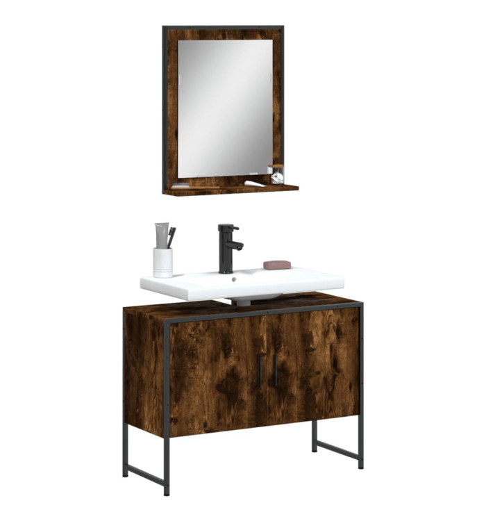 Ensemble d'armoires de salle de bain 2 pcs chêne fumé | Mobilier & Déco