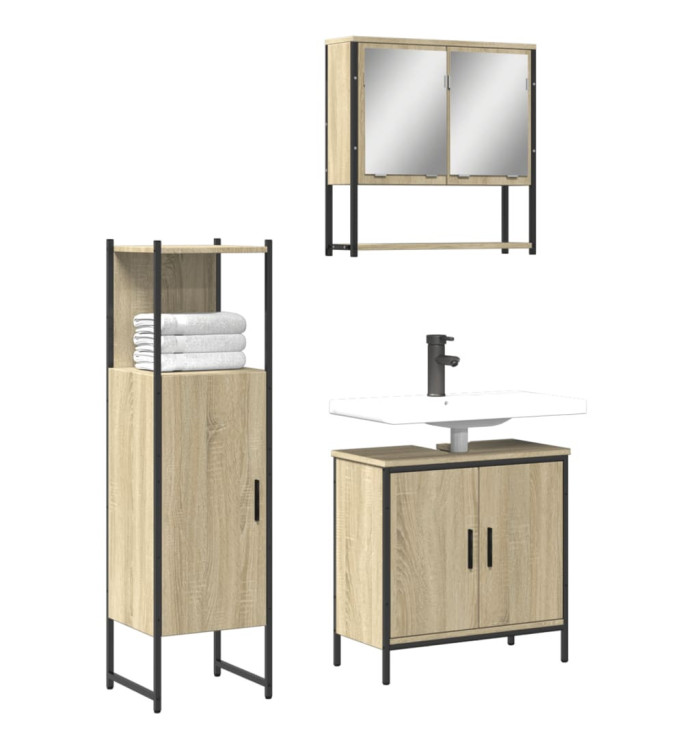 Ensemble de meubles de salle de bain 3 pcs chêne sonoma | Mobilier & Déco