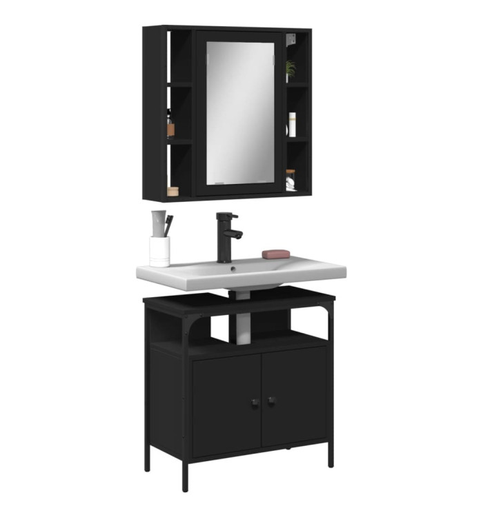 Ensemble de meubles salle de bain 2 pcs noir bois d'ingénierie | Mobilier & Déco