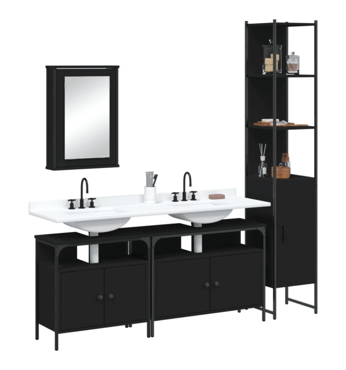 Ensemble de meubles salle de bain 4 pcs noir bois d'ingénierie | Mobilier & Déco