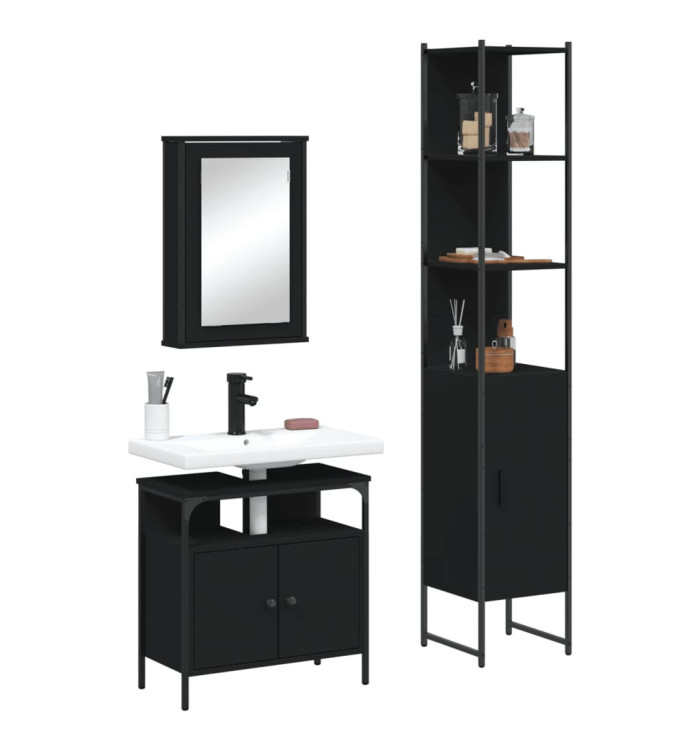 Ensemble de meubles salle de bain 3 pcs noir bois d'ingénierie | Mobilier & Déco