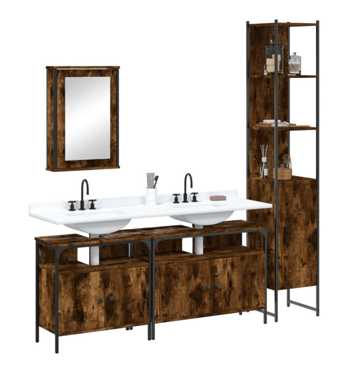 Ensemble de meubles de salle de bain 4 pcs Chêne fumé Bois | Mobilier & Déco