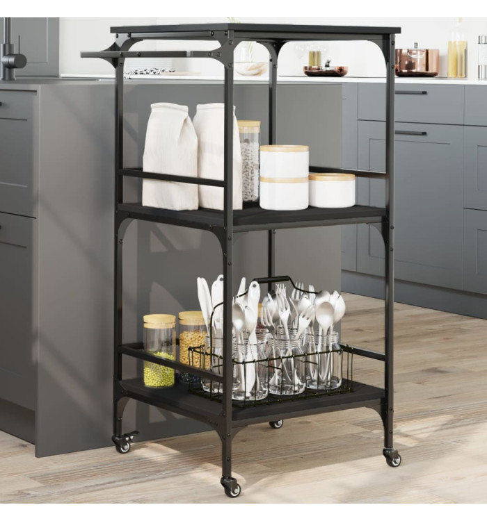 Chariot de cuisine noir 60,5x50x105 cm bois d'ingénierie | Mobilier & Déco