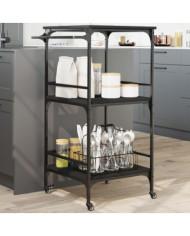 Chariot de cuisine noir 60,5x50x105 cm bois d'ingénierie | Mobilier & Déco