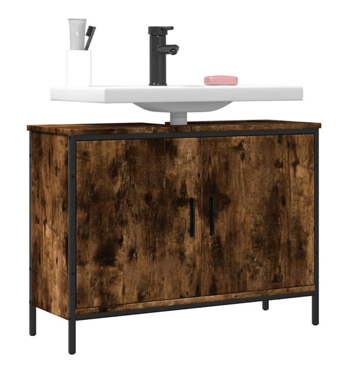 Armoire lavabo de salle de bain chêne fumé 80x30x60 cm | Mobilier & Déco