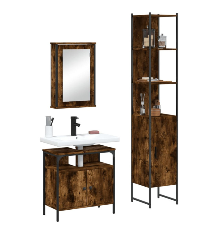 Ensemble de meubles de salle de bain 3 pcs Chêne fumé | Mobilier & Déco