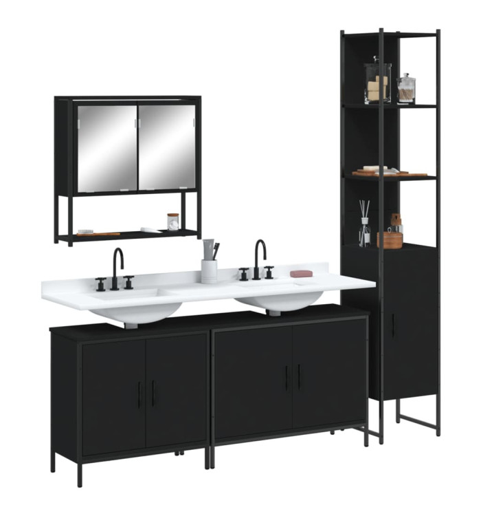 Ensemble de meubles salle de bain 4 pcs noir bois d'ingénierie | Mobilier & Déco