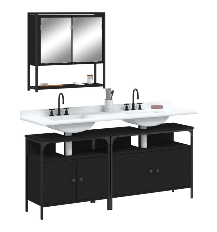 Ensemble de meubles salle de bain 3 pcs noir bois d'ingénierie | Mobilier & Déco