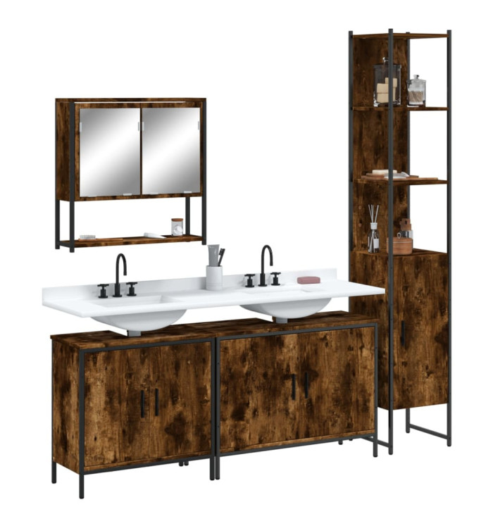 Ensemble de meubles de salle de bain 4 pcs Chêne fumé Bois | Mobilier & Déco