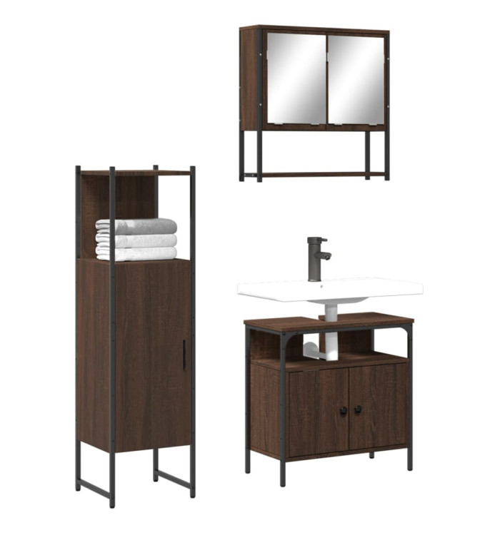 Ensemble de meubles de salle de bain 3 pcs Chêne marron | Mobilier & Déco