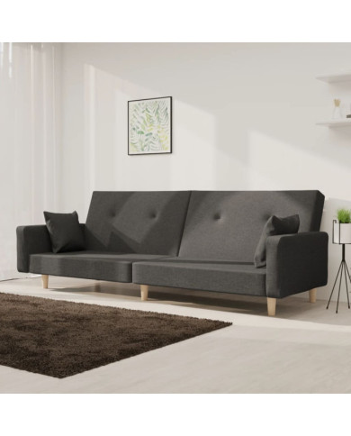 Canapé-lit à 2 places avec deux oreillers Gris foncé Tissu | Mobilier & Déco