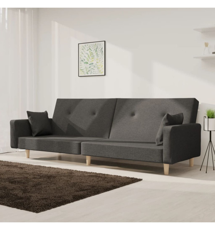 Canapé-lit à 2 places avec deux oreillers Gris foncé Tissu | Mobilier & Déco
