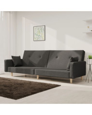 Canapé-lit à 2 places avec deux oreillers Gris foncé Tissu | Mobilier & Déco