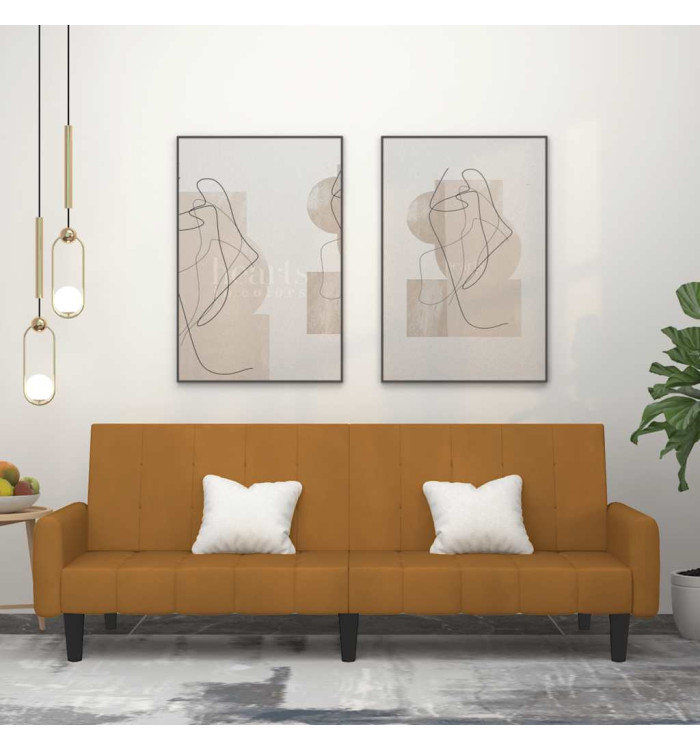 Canapé-lit à 2 places marron velours | Mobilier & Déco