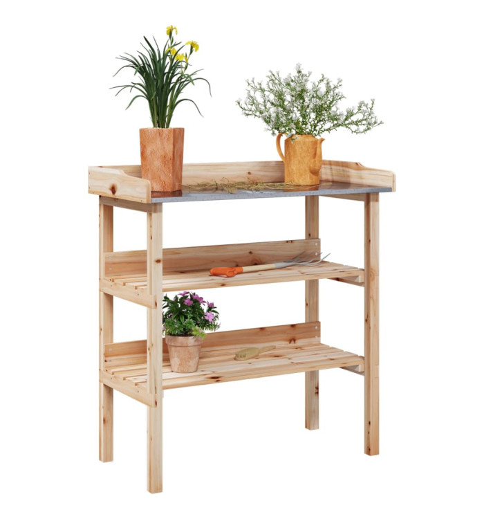 Table à plantes avec étagères 78x38x82,5cm bois de sapin solide | Mobilier & Déco