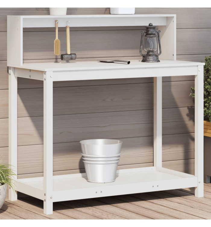 Table de rempotage avec étagères blanc bois massif de pin | Mobilier & Déco