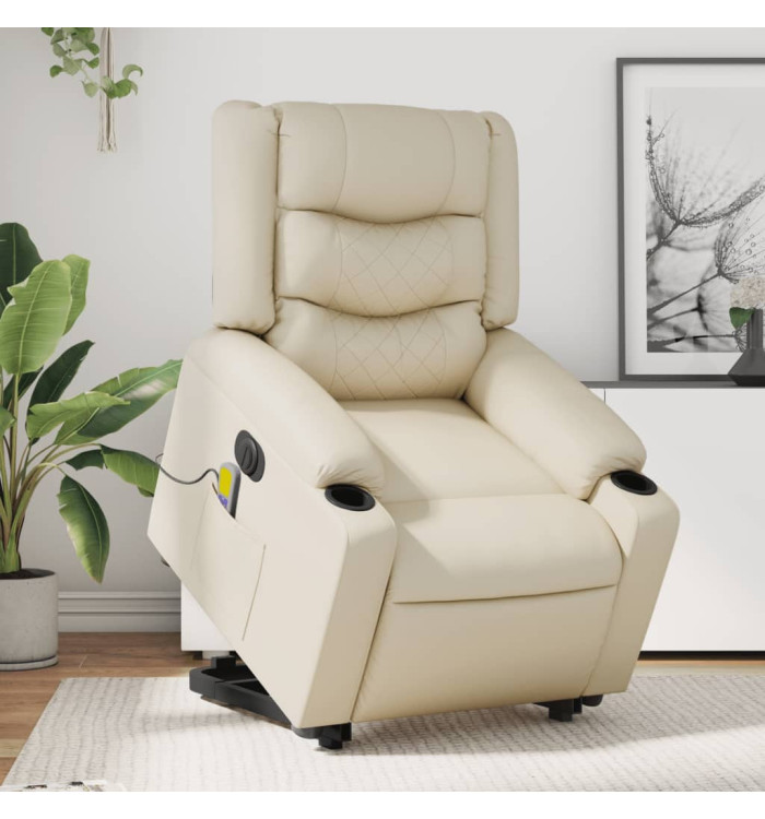 Fauteuil inclinable de massage électrique crème similicuir | Mobilier & Déco