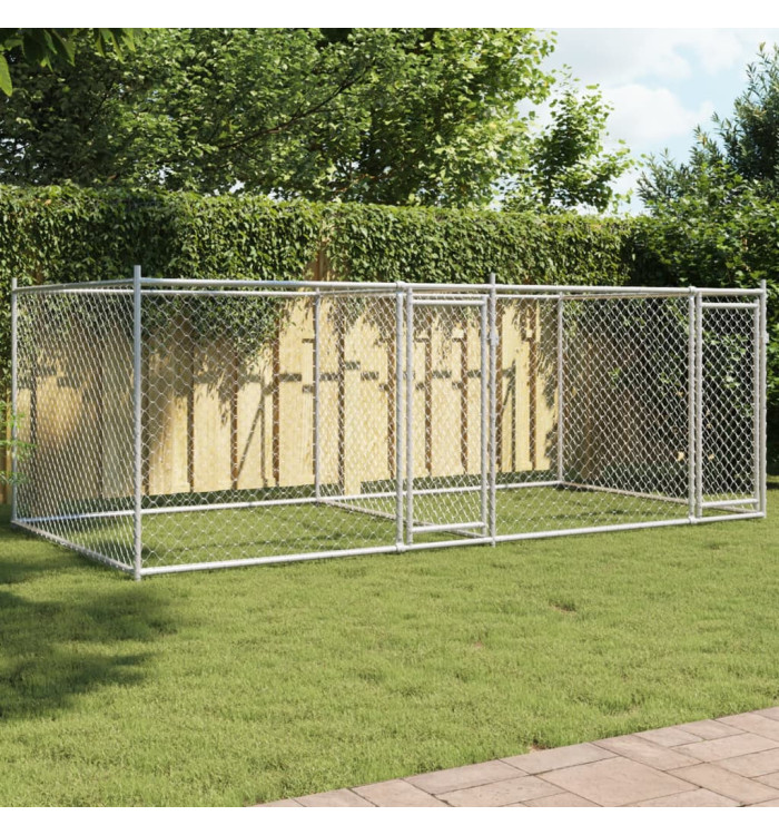 Cage pour chien avec portes gris 4x2x1,5 m acier galvanisé | Mobilier & Déco