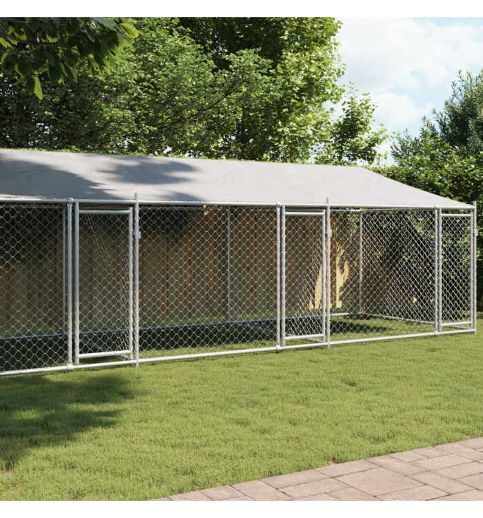 Cage pour chien avec toit et portes gris 8x2x2m acier galvanisé | Mobilier & Déco