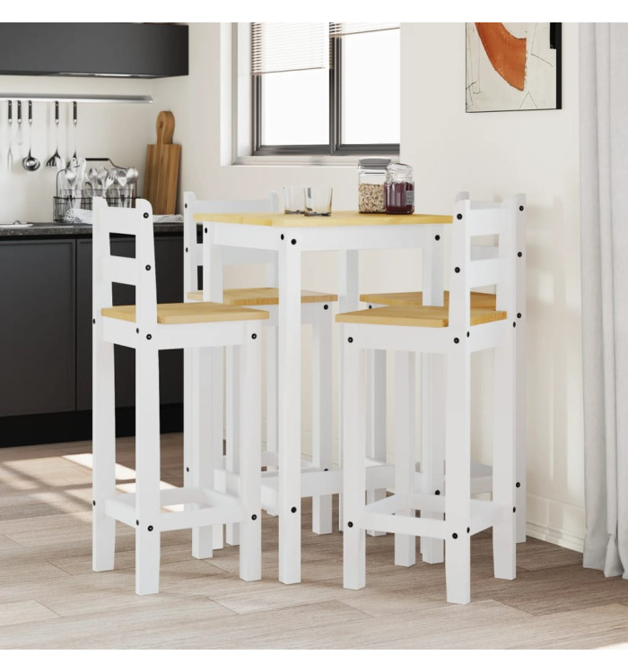 Ensemble de bar 5 pcs Blanc Bois de pin massif | Mobilier & Déco