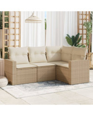 Salon de jardin avec coussins 4 pcs beige résine tressée | Mobilier & Déco