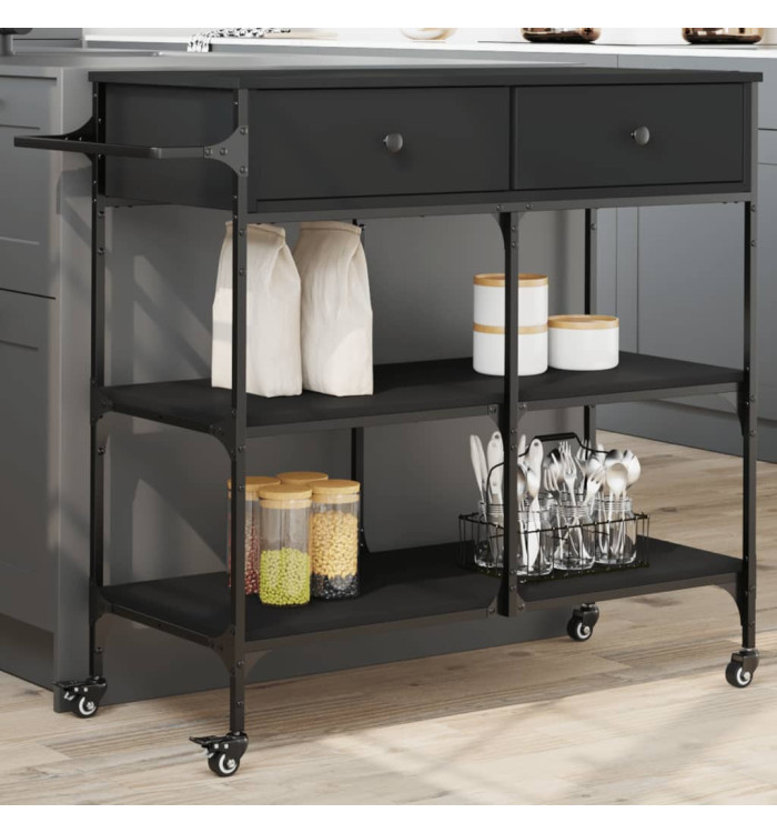 Chariot de cuisine noir 105x42x95 cm bois d'ingénierie | Mobilier & Déco