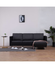 Canapé à 3 places avec coussins noir similicuir | Mobilier & Déco