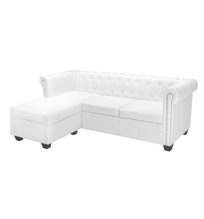 Canapé Chesterfield en forme de L similicuir blanc | Mobilier & Déco