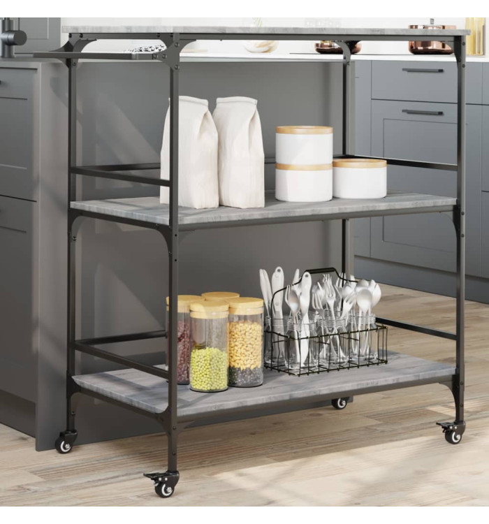 Chariot de cuisine sonoma gris 100,5x50x105cm bois d'ingénierie | Mobilier & Déco