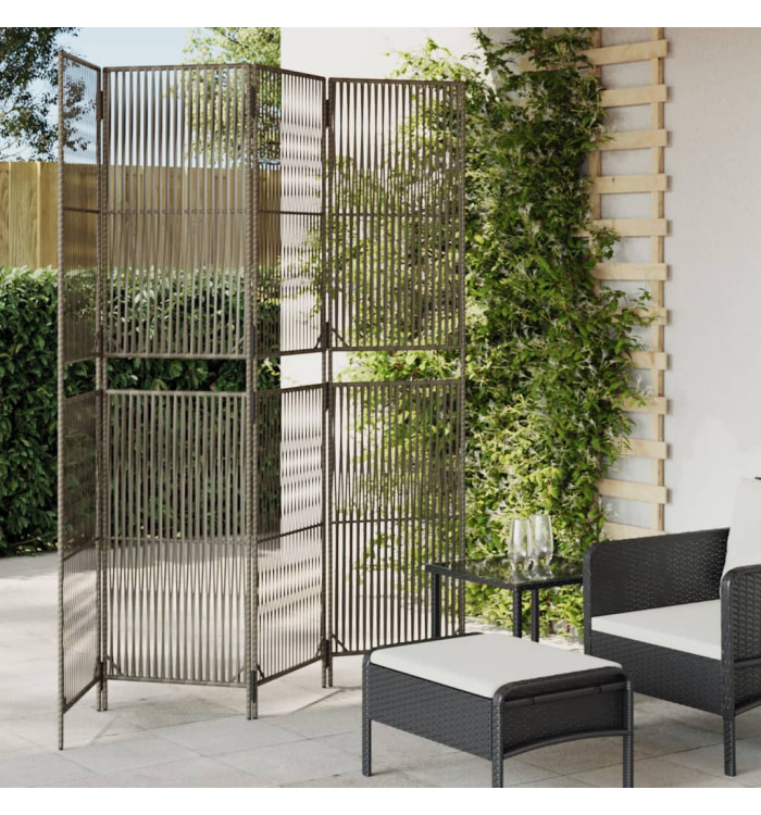 Cloison de séparation 4 panneaux gris résine tressée | Mobilier & Déco