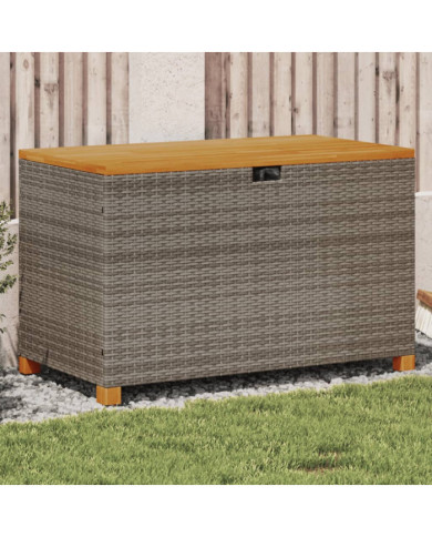 Boîte de rangement de jardin gris résine tressée bois d'acacia | Mobilier & Déco