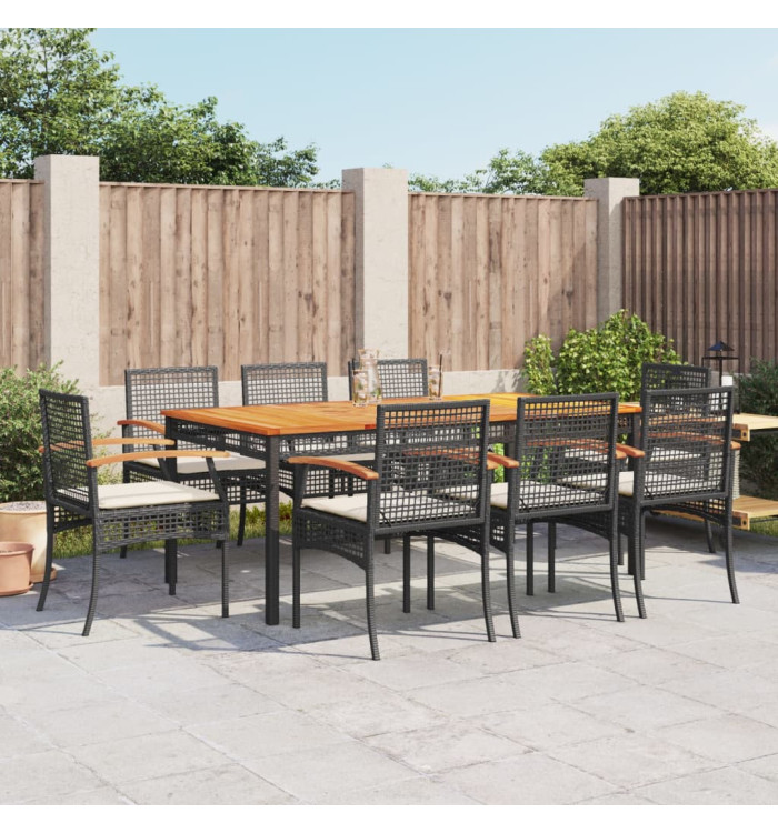 Ensemble à manger de jardin 9pcs coussins noir résine tressée | Mobilier & Déco