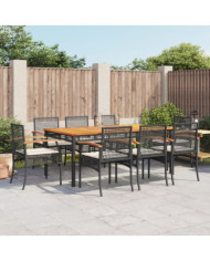 Ensemble à manger de jardin 9pcs coussins noir résine tressée | Mobilier & Déco