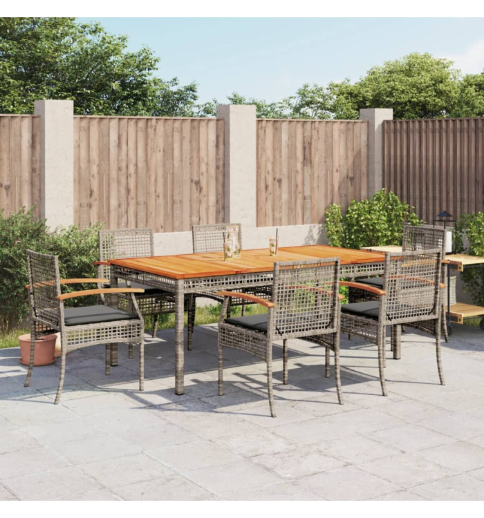 Ensemble à manger de jardin et coussins 7 pcs gris rotin | Mobilier & Déco