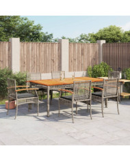 Ensemble à manger de jardin et coussins 7 pcs gris rotin | Mobilier & Déco