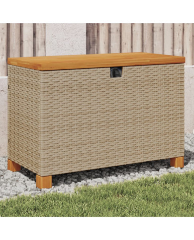 Boîte de rangement de jardin beige résine tressée bois d'acacia | Mobilier & Déco