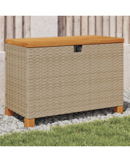 Boîte de rangement de jardin beige résine tressée bois d'acacia | Mobilier & Déco
