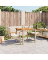 Ensemble à manger de jardin et coussins 3 pcs Beige poly rotin | Mobilier & Déco