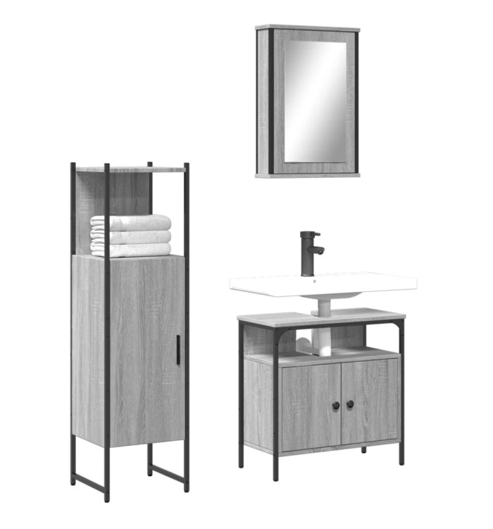 Ensemble de meubles de salle de bain 3 pcs Sonoma gris | Mobilier & Déco