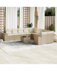 Salon de jardin 11 pcs avec coussins beige résine tressée | Mobilier & Déco