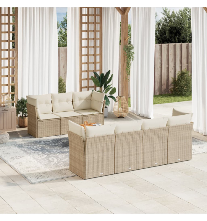 Salon de jardin avec coussins 8 pcs beige résine tressée | Mobilier & Déco