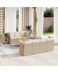 Salon de jardin avec coussins 8 pcs beige résine tressée | Mobilier & Déco